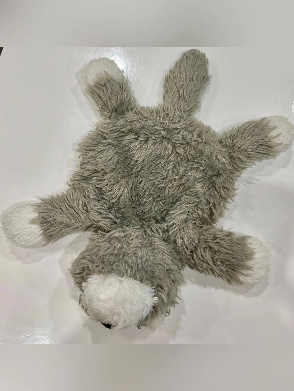 Vintage 2015 Flat Stuffing-less Wolf Squeaky Plush Dog Toy in Gray and White
